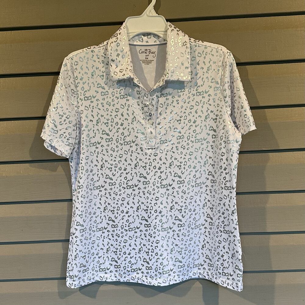 Coral Bay Golf White/Silver Cheeta Print Short Sleeve PM